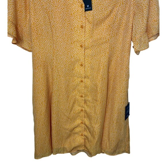 Lulus Castana Mustard Yellow Button-Up Dress With Ruffle Sleeves & Tie Back XL - Picture 11 of 16